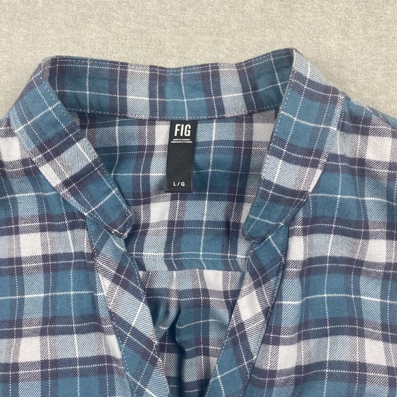 Fig Plaid Flannel Shirt‎ Dress Women Large Belted Tunic Blue Gray V-Neck - Picture 7 of 14
